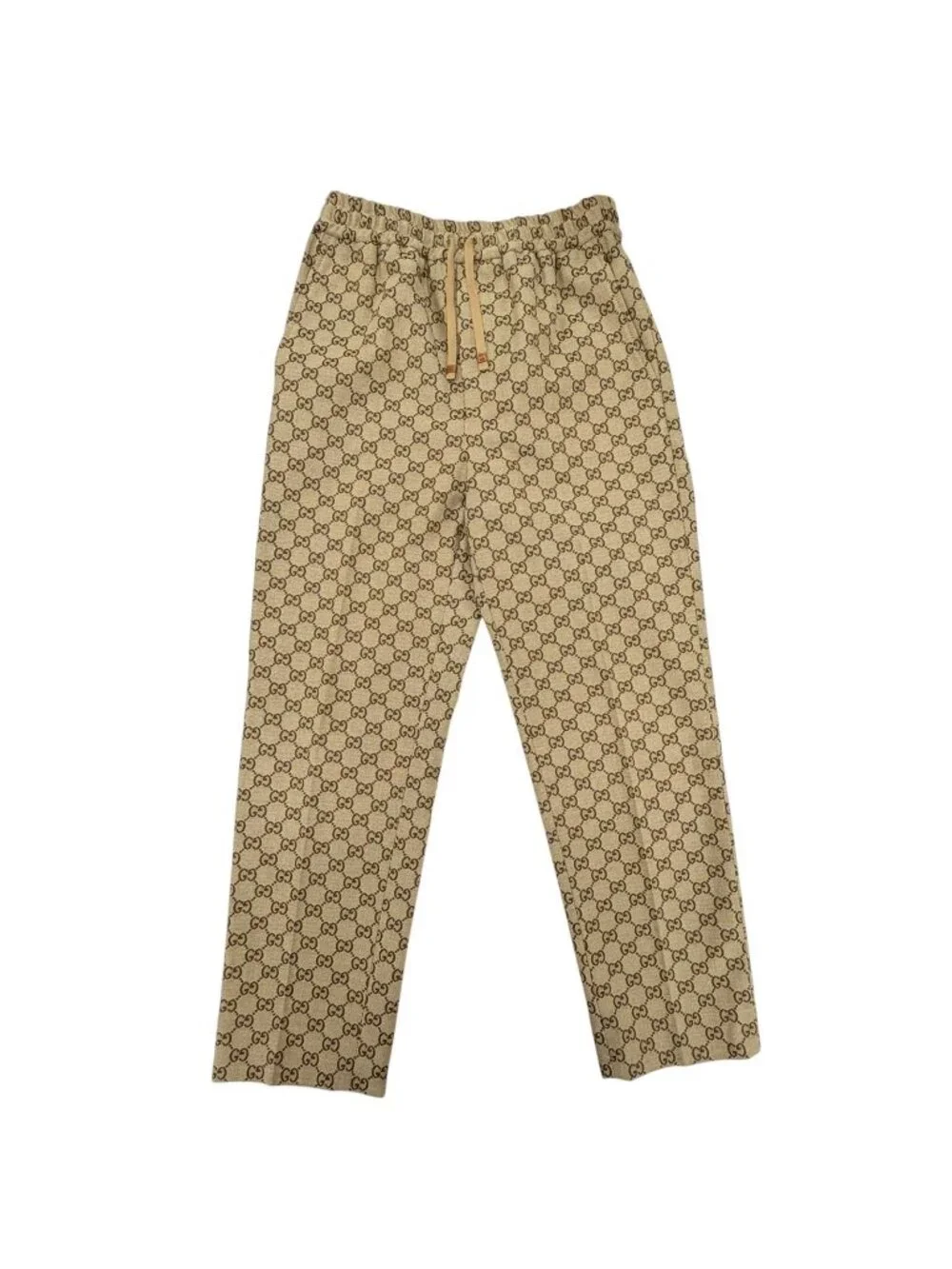 Gucci Cotton Logo Buttoned GG Allover Pattern Leather Easy Pants Jogger Brown 44